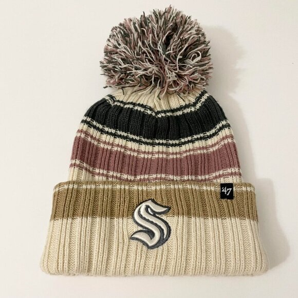 Seattle Kraken Beanie Toque Womens One Size Pom Pom NHL 47 Brand - Picture 16 of 16